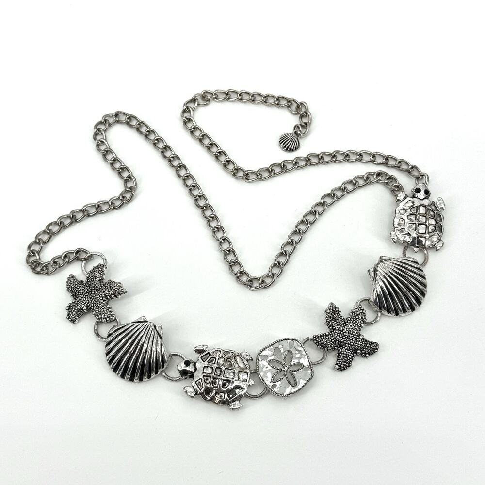 Chico's Silver-Tone Beach Charm Necklace with Turtles & Shells
